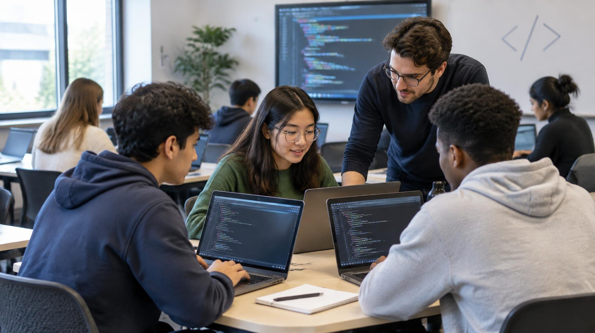students in english coding class