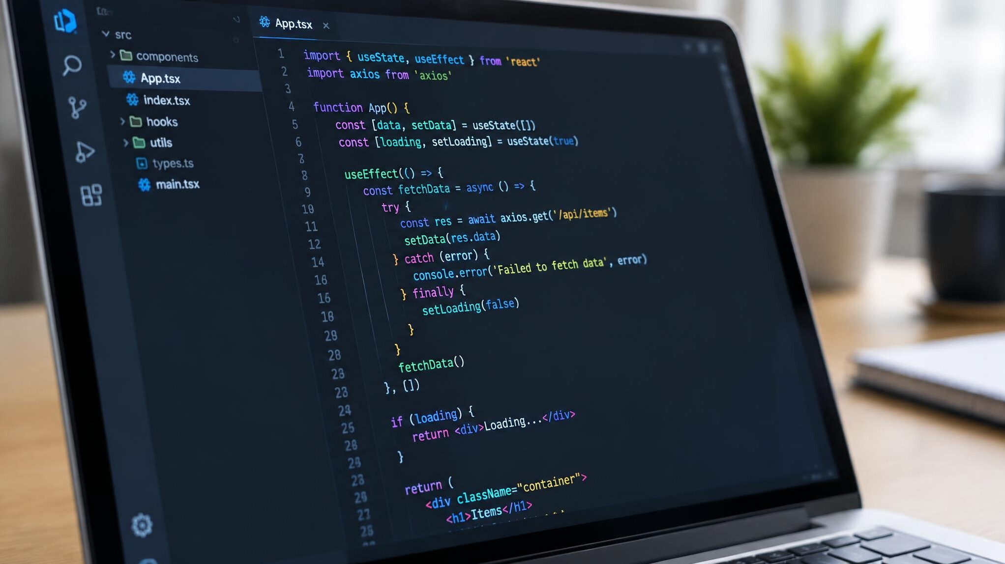 Laptop screen displaying colorful programming code