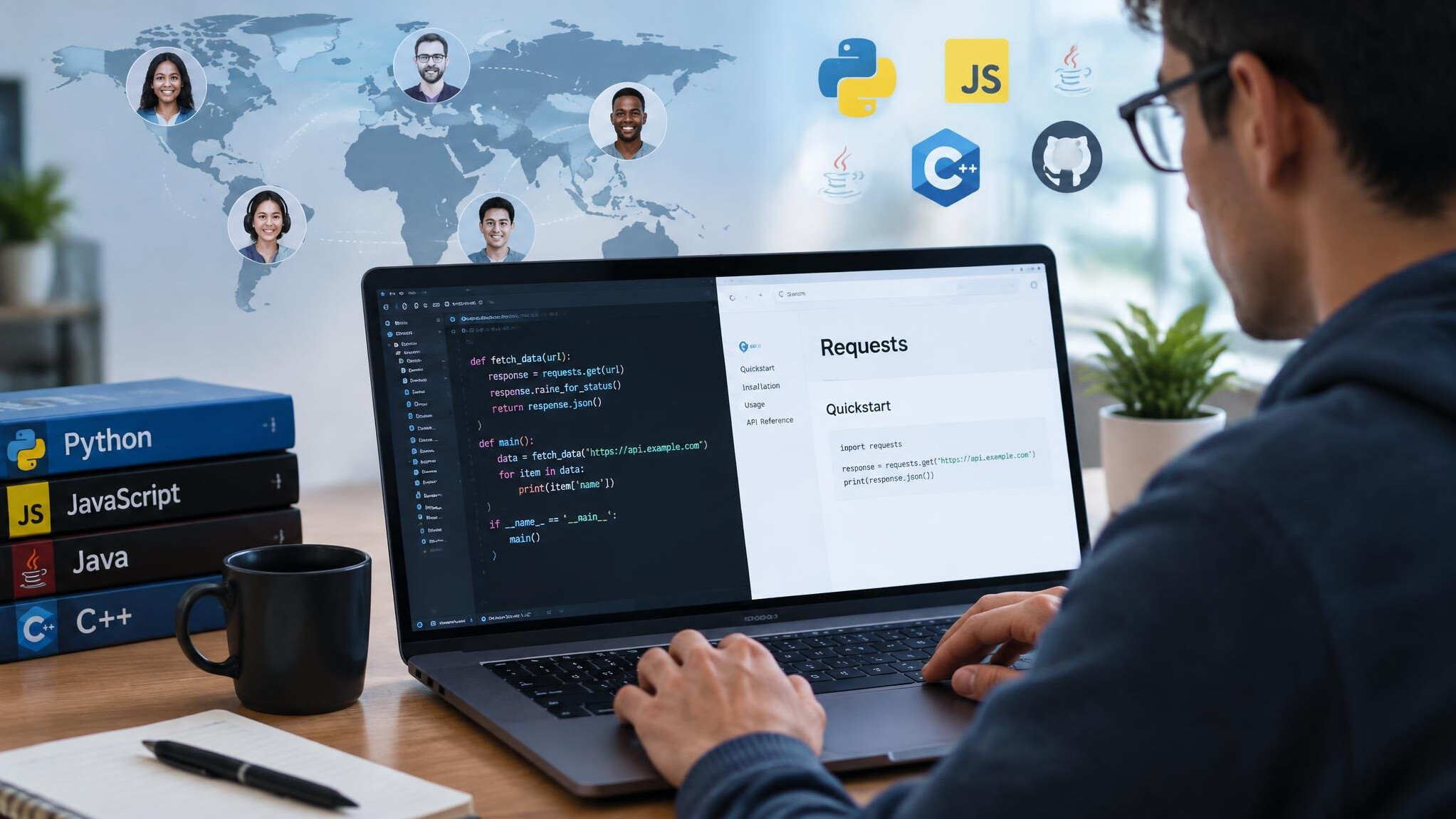 open laptop with code