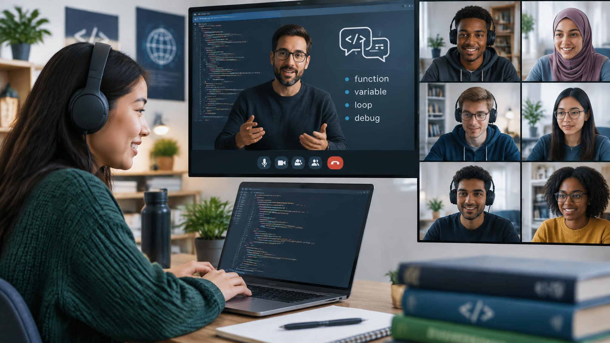 students learning programming online