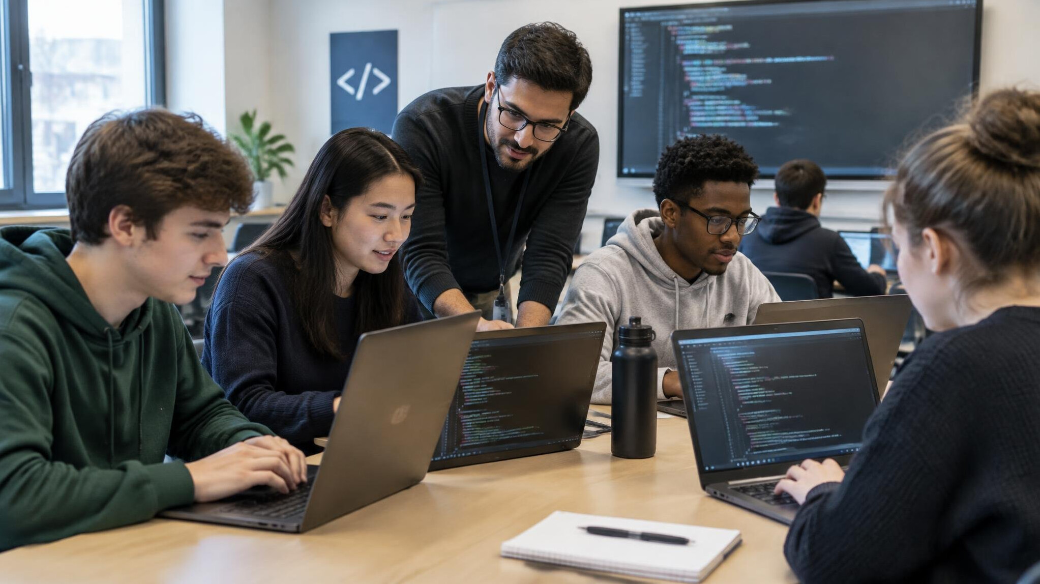 students in english coding class