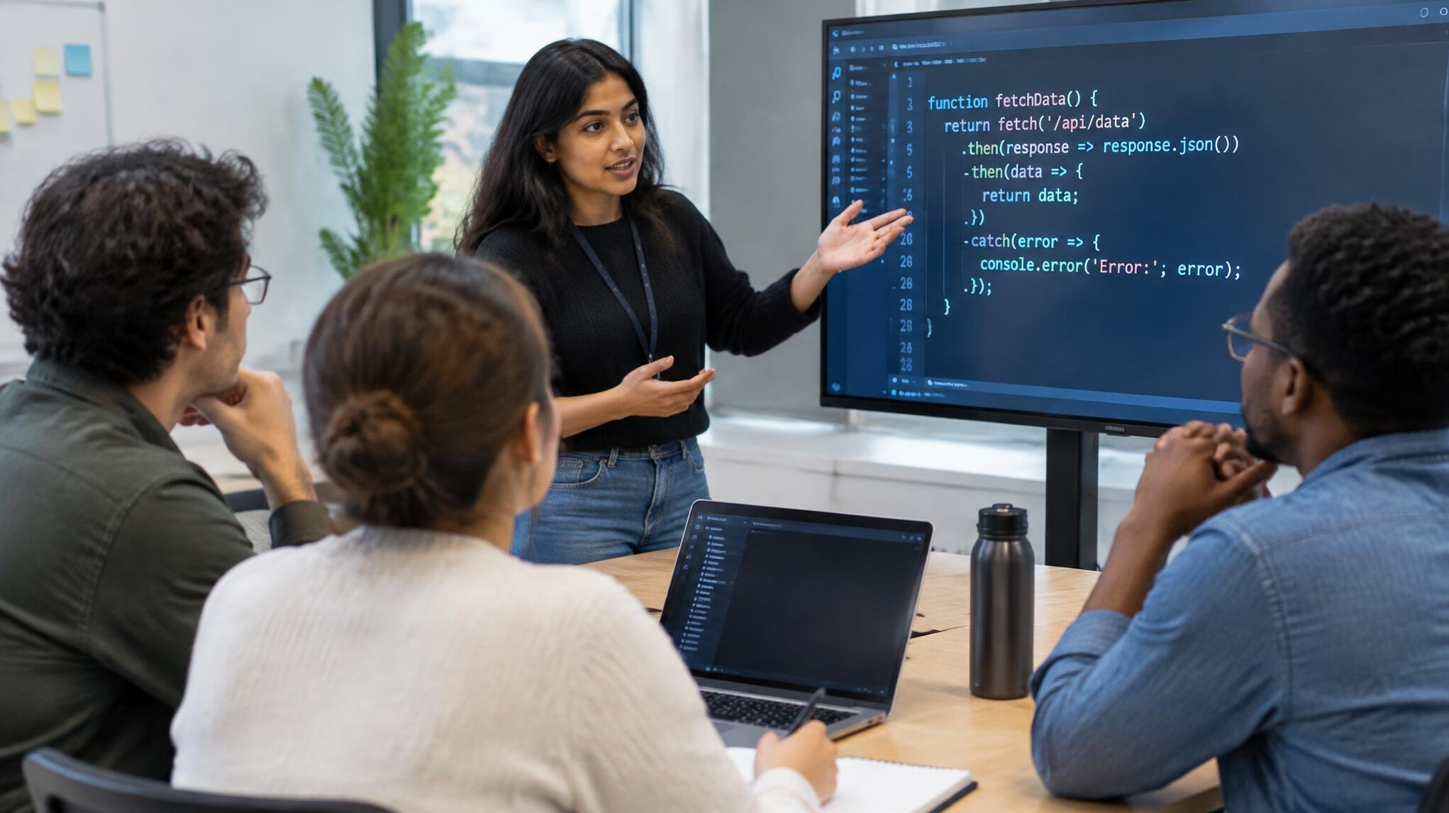 woman explaining code in english