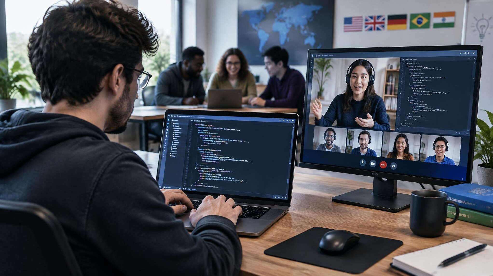 programmer writing code in english